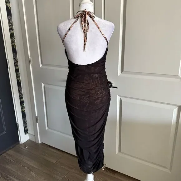 AFRM Signature Mesh Knit Shirred Bodycon Midi Party Dress Size S - Picture 7 of 11